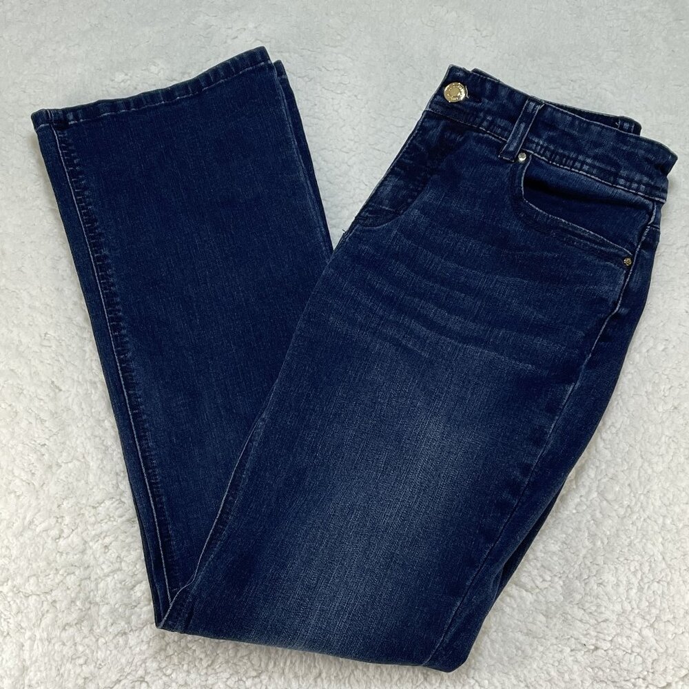 Chicos 00 Jeans Womens US Sz 2 Blue So Slimming Flared Mid Rise Dark Wash 27x29